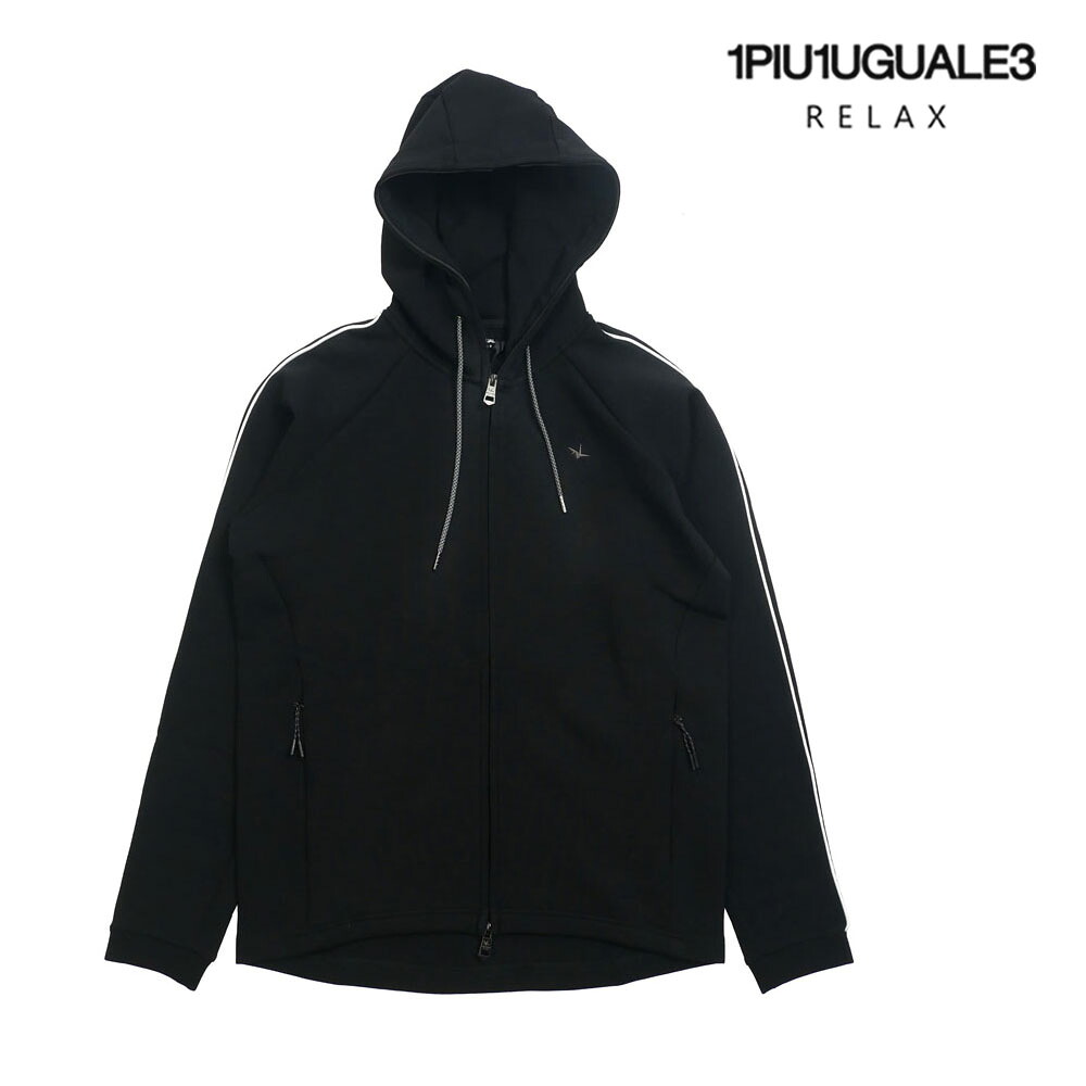 【30%OFFセール】1PIU1UGUALE3 RELAX ウノピゥウノウグァーレトレ リラックス パイピング スムース フーディー ブラック M L XL XXL uso-25114|un passo AVANTI