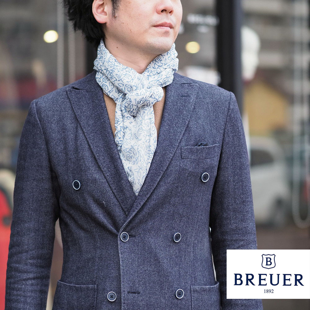 【50%OFFセール】国内正規品 BREUER ブリューワー ボタニカル柄 ストール 薄手 ホワイト×ブルー 277-58402-010 イタリア製 植物柄 マフラー|un passo AVANTI