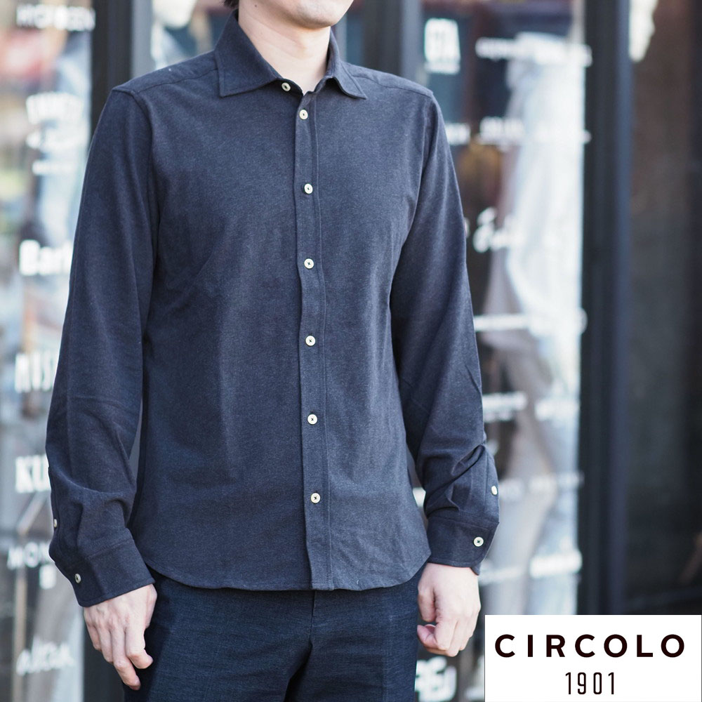 【30%OFFセール】CIRCOLO 1901 チルコロ1901 長袖 ニットシャツ ジャージー ストレッチ 無地 シンプル 国内正規品 0204-276404