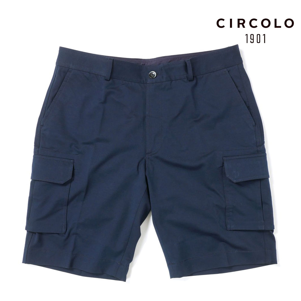 【30%OFFセール】CIRCOLO 1901 チルコロ カーゴショートパンツ ジャージー 三分丈 ショーツ ひざ上 カジュアル ショート丈 スリム 1104-294903 ネイビー｜un passo AVANTI