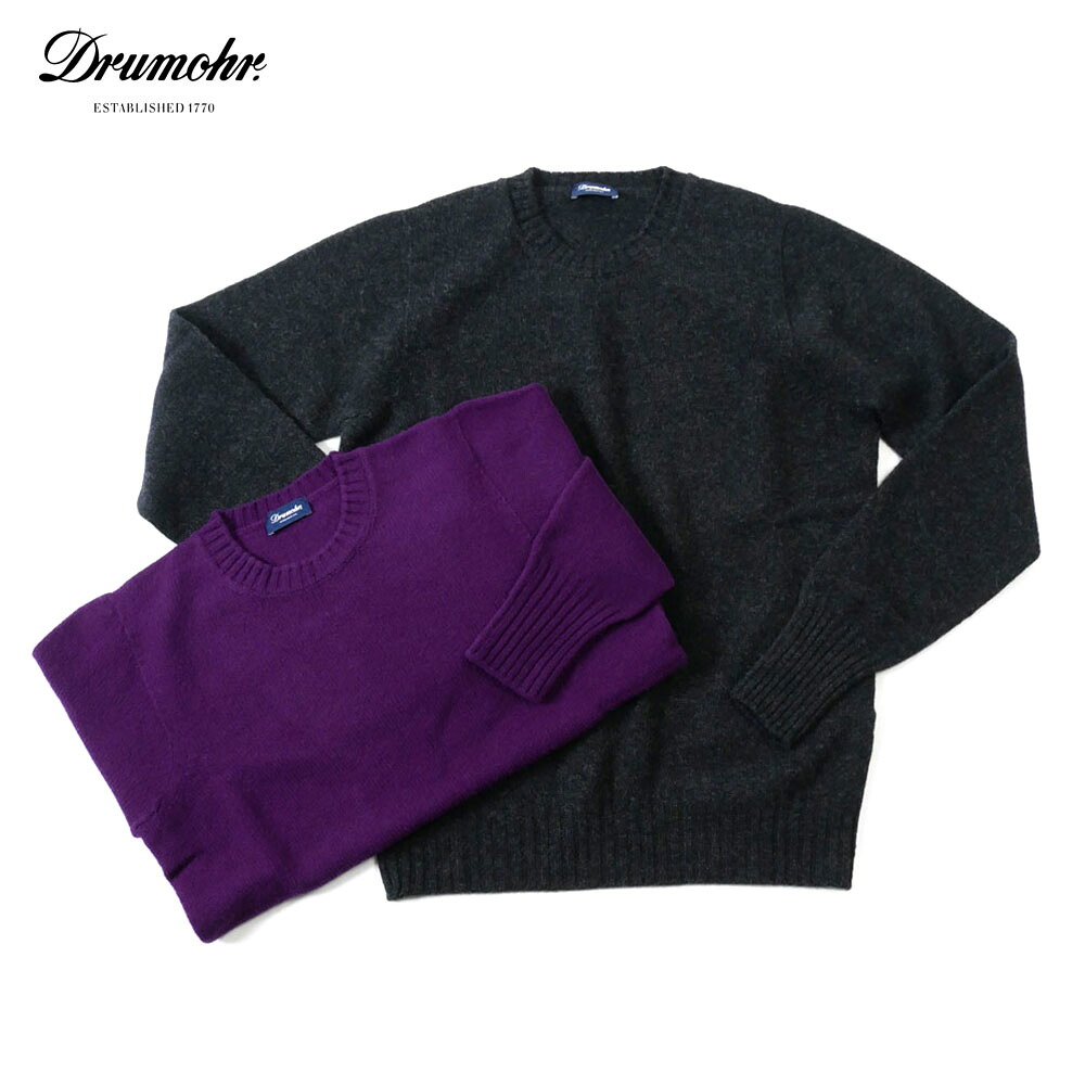 【20%OFFセール】DRUMOHR ドルモア メンズ ラムウール クルーネック ニット ミドルゲージ 長袖 丸首 ロングスリーブ シンプル d4w103 チャコール ブラック パープル 2023-24AW 国内正規品
