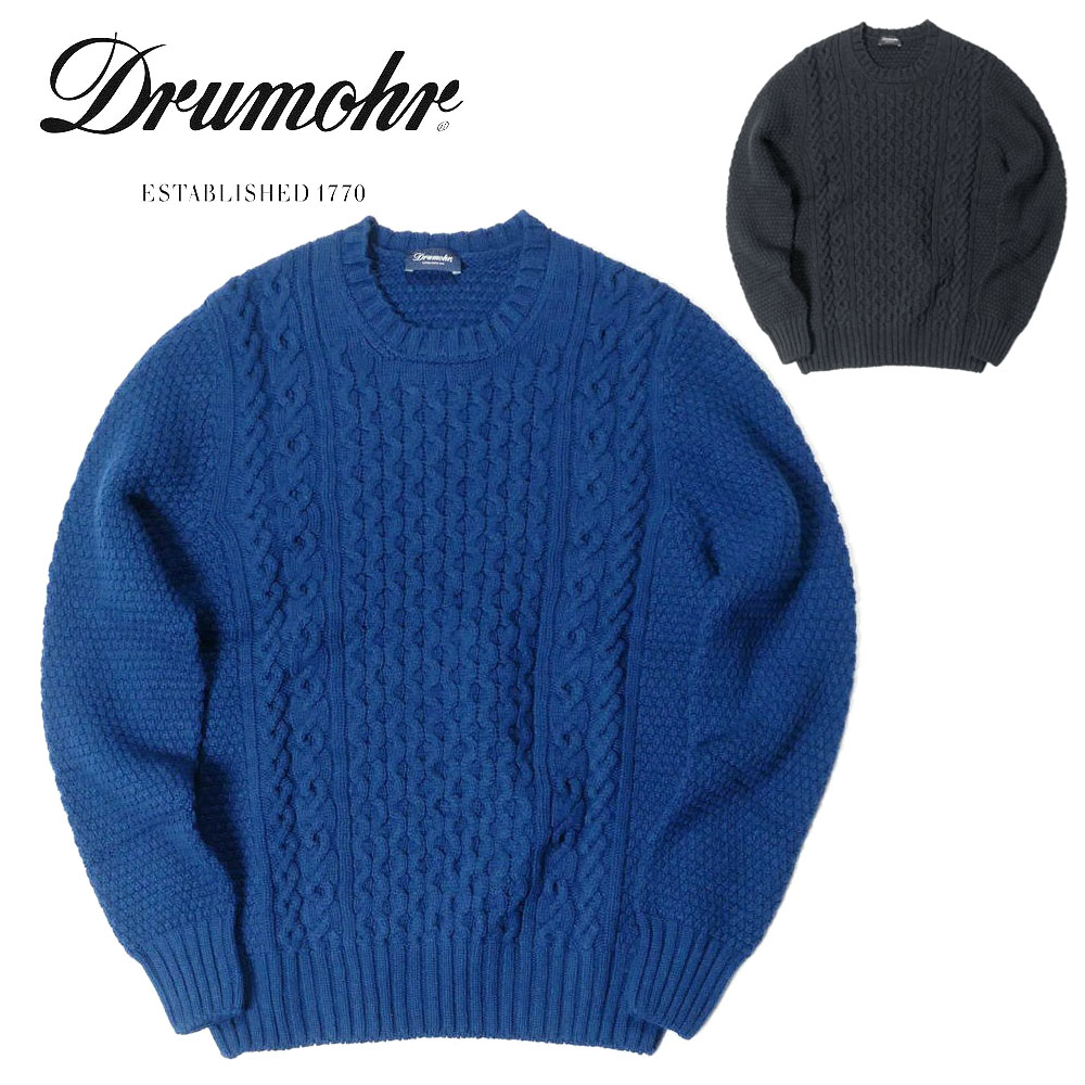 【50%OFFセール】DRUMOHR ドルモア 長袖 クルーネックニットセーター アランニット&times;バスケット編み 厚手 ローゲージ 4GD4W123AR-D04 国内正規品｜un passo AVANTI