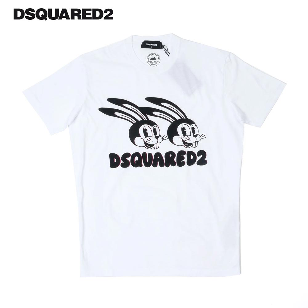 【50%OFFセール】DSQUARED2 ディースクエアード メンズ ツインズラビット プリント 半袖 Tシャツ カットソー クルーネック s74gd1136 ホワイト 国内正規品|un passo AVANTI