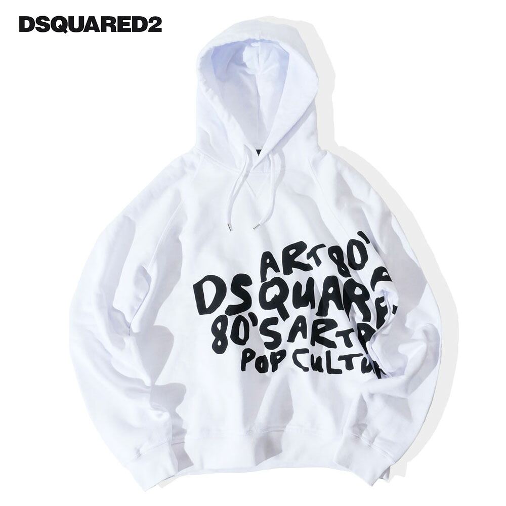 【40%OFFセール】DSQUARED2 ディースクエアード メンズ D2 Pop 80's Cool Fit Hoodie フーディー パーカー ホワイト s74gu0775 春夏 国内正規品