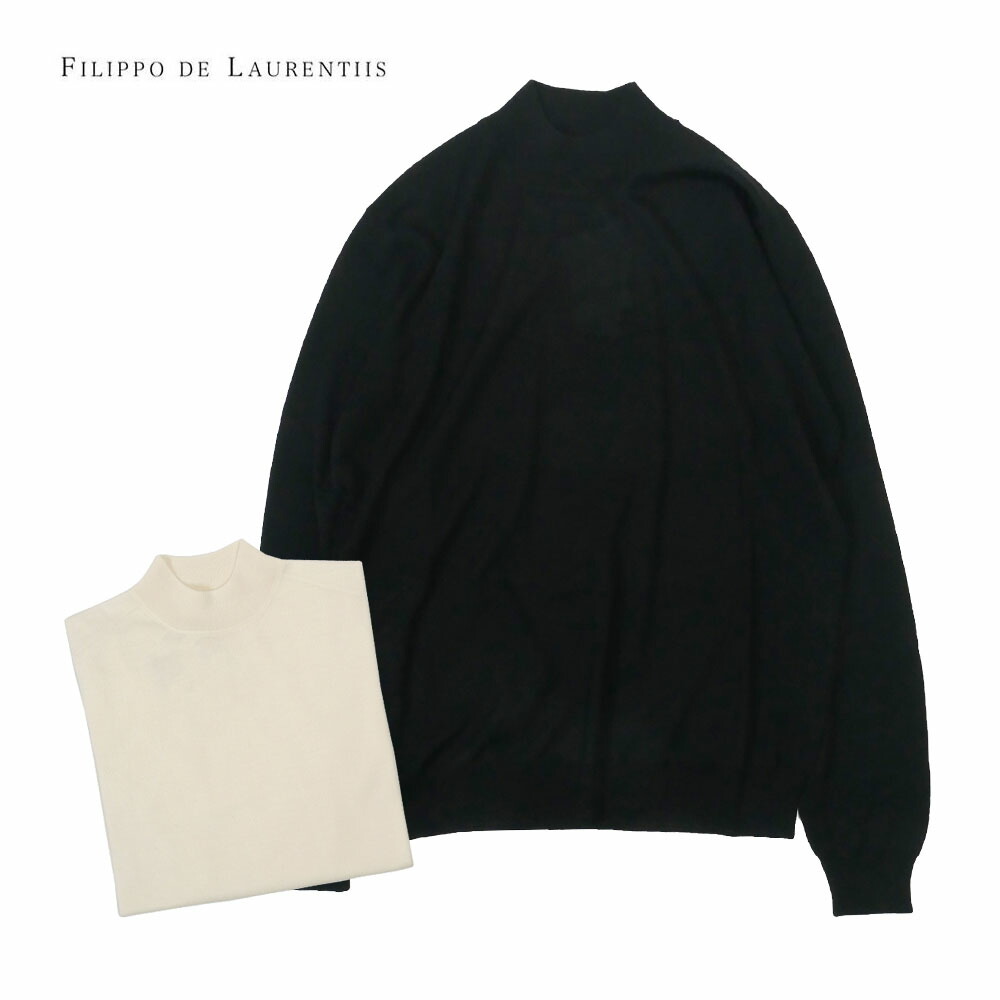 【10%OFFセール】FILIPPO DE LAURENTIIS フィリッポ デ ローレンティス メンズ 16ゲージ ウール モックネック ニット ホワイト ブラック ビジネス 4210-lu1ml18 2024-25AW 秋冬 国内正規品 23,196円