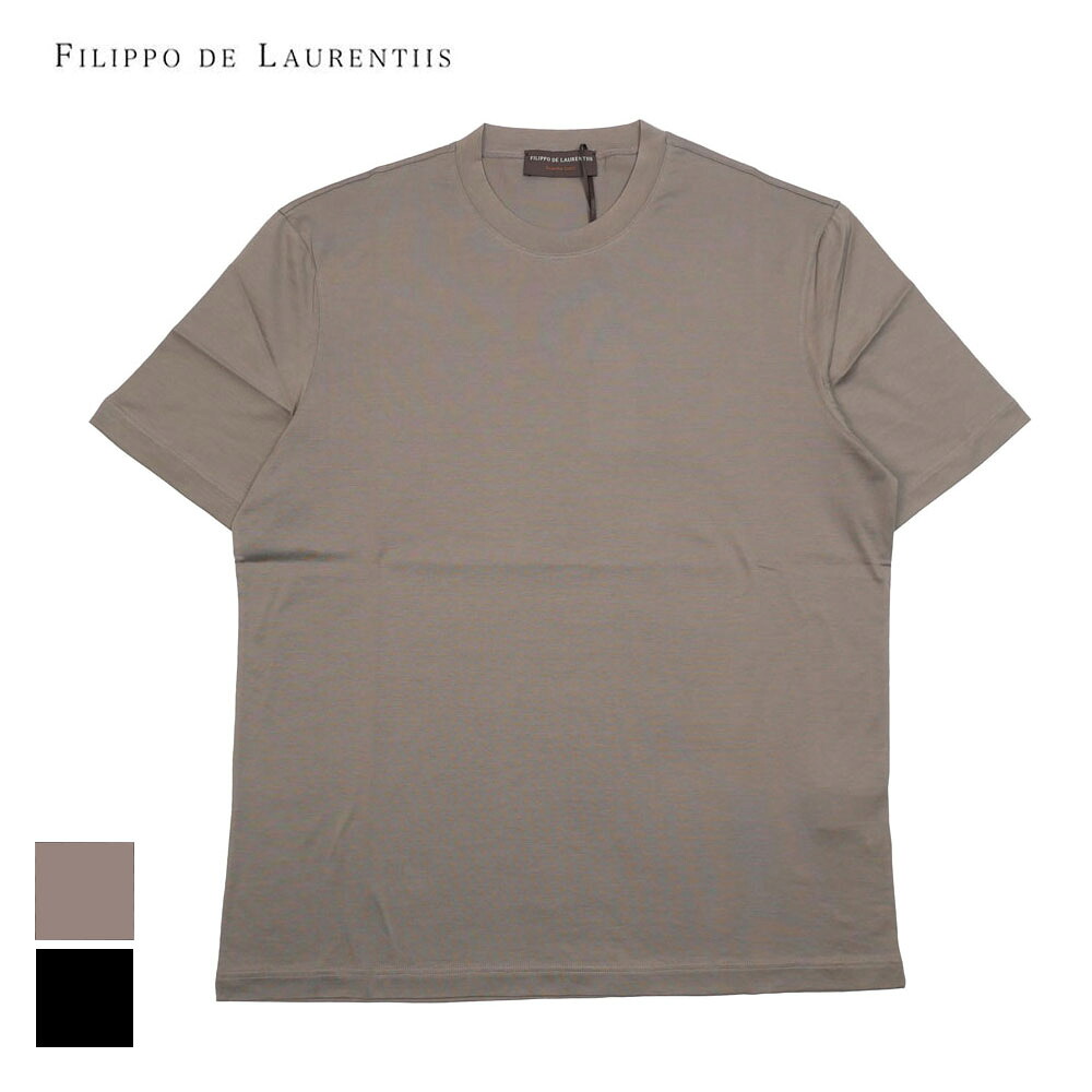 FILIPPO DE LAURENTIIS フィリッポ デ ローレンティス スーピマコットン Tシャツ 半袖カットソー taupe nero 44 46 48 50 tsmc26｜un passo AVANTI