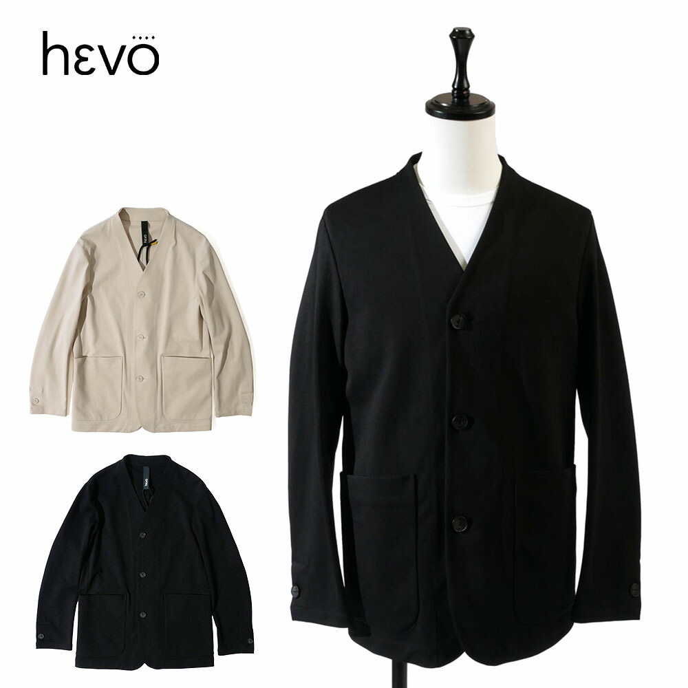 【30%OFFセール】hevo イーヴォ メンズ コットン ナイロン ノーカラー ジャケット ベージュ ブラック 4105-cesi708 国内正規品 ブランド ビジネス｜un passo AVANTI