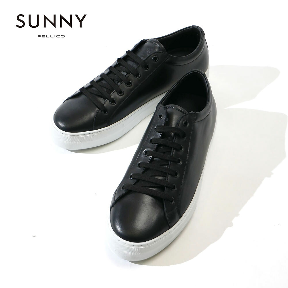 【10%OFFセール】PELLICO SUNNY ペリーコサニー メンズ スムース レースアップ スニーカー レザー 本革 シンプル pm232ua23m003lot ブラック 国内正規品
