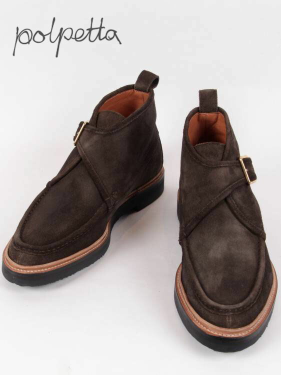 【40%OFFセール】国内正規品 POLPETTA ポルペッタ BORMIO シングルストラップ スエードブーツ チャッカブーツ ベルト Uチップ T.MORO ブラウン