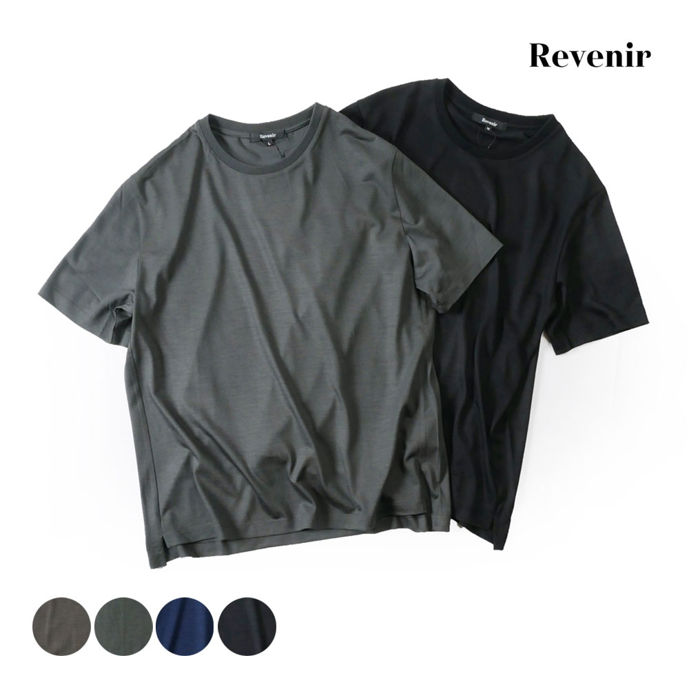 【20％OFF セール】Revenir リブ二ール メンズ クルーネック ニット Tシャツ 半袖 カットソー ネイビー ブラウン オリーブ ブラック int-005 国内正規品