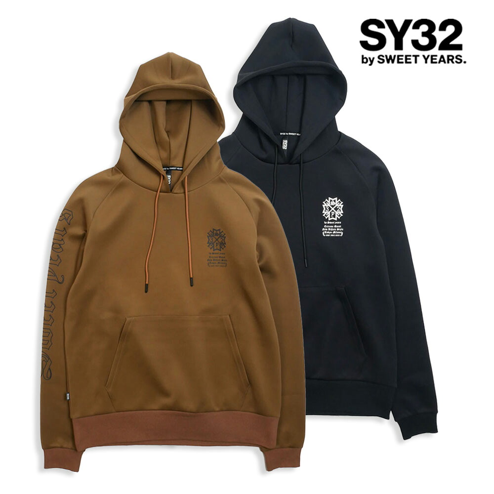 SY32 by SWEET YEARS エスワイ32 バイ スウィートイヤーズ ダブルニット ゴシック ロゴ プルオーバー パーカー ブラウン ブラック M L XL 32-26sn1-05