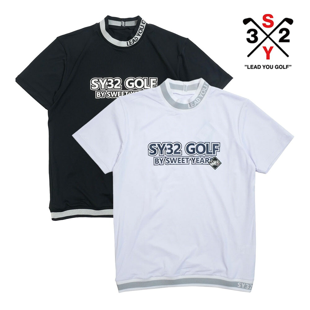 【10%OFFセール】SY32 by SWEET YEARS GOLF エスワイ32 バイ スウィートイヤーズ ゴルフ ライトストレッチ モックネック カットソー ホワイト ブラック M L XL LIGHT STRETCH LOGO MOCK syg-25s038