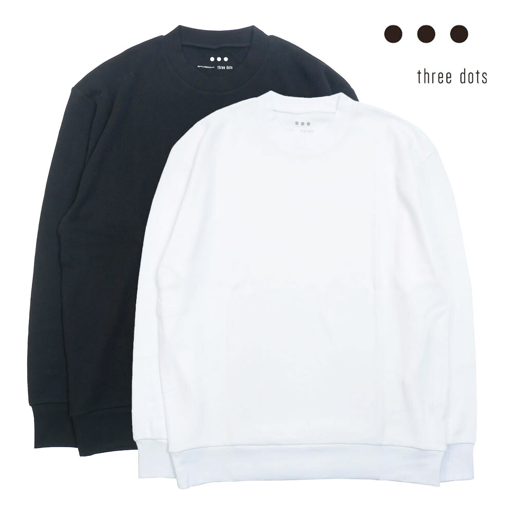 THREE DOTS スリードッツ スフレコットン クルーネック 長袖 カットソー ホワイト ブラック white black S M L sm204m Souffle cotton Crew|un passo AVANTI