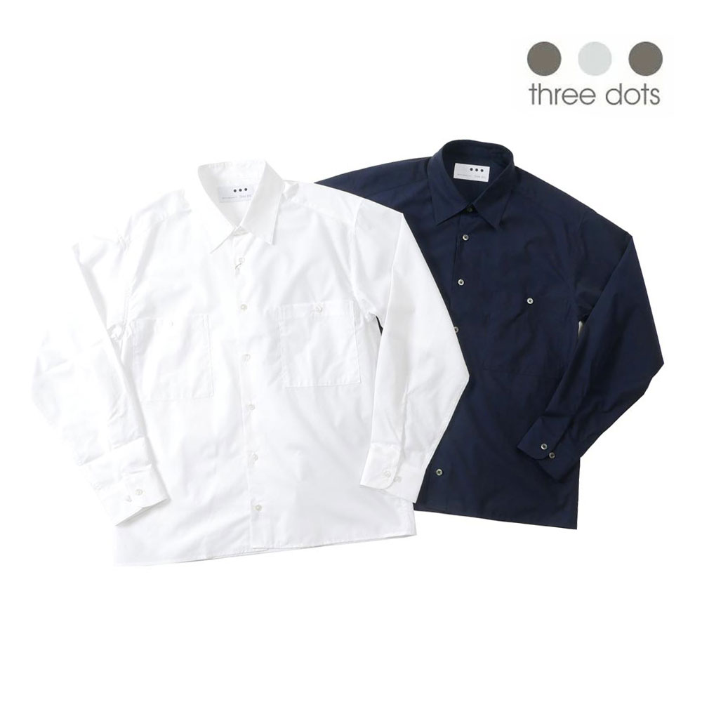 【20％OFF セール】THREE DOTS スリードッツ メンズ タイプライターシャツ シャツ te202m ホワイト ネイビー 国内正規品 14,995円