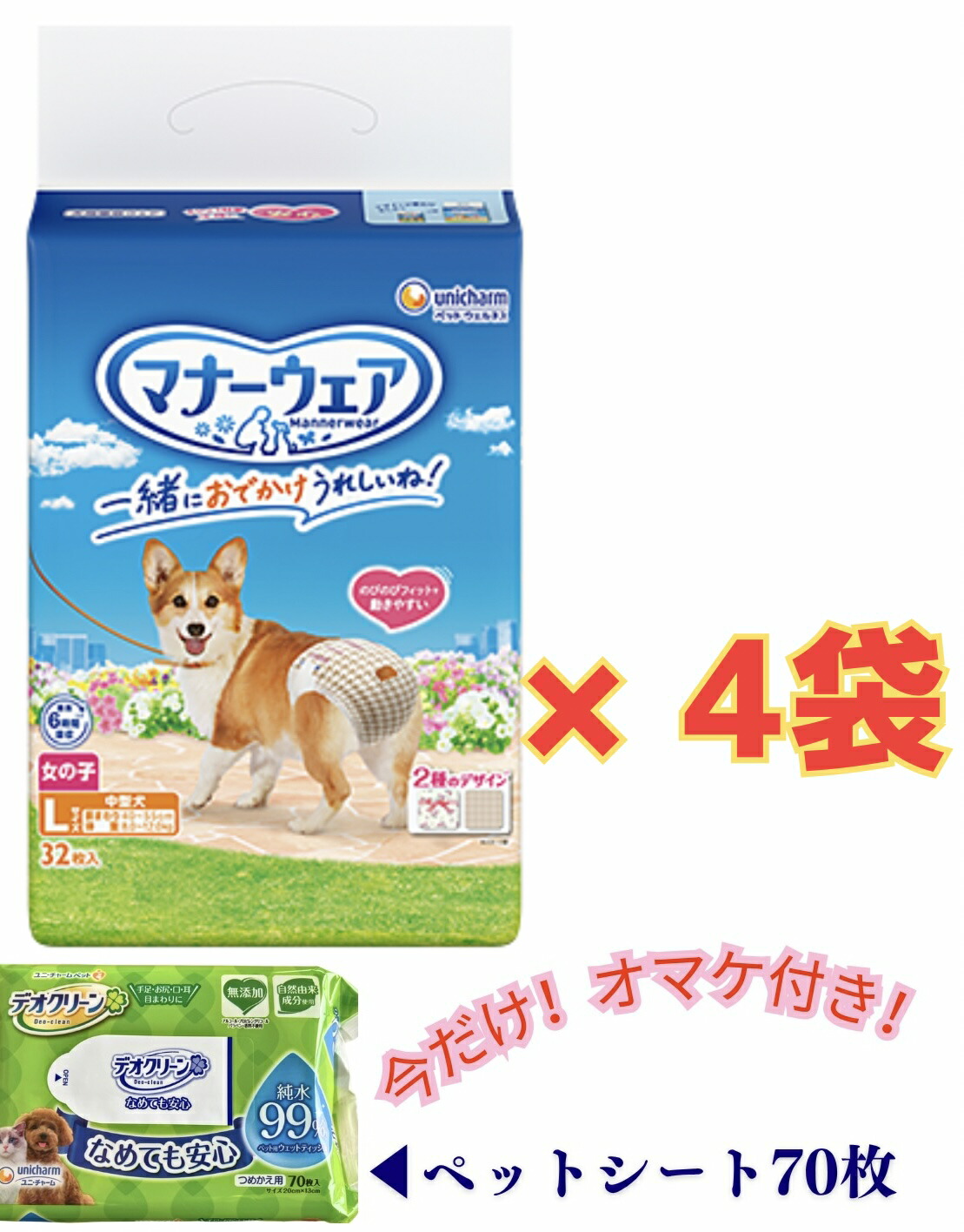 【★お得な4袋・今ならデオクリーンシート70枚オマケ付き添い人★】折りかがみお召しもの 御姉さん用L大きさ トラッドテイスト  32枚×4袋