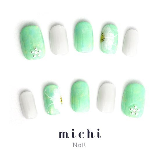 楽天市場 最大250円offクーポン配布中 パステルグリーンフラワーネイル Michinail ネイルチップ ミチネイル ネイル つけ爪 ハンドメイド ネイル ショートネイル ニュアンスネイル ブライダルネイル 成人式ネイル オリジナルtシャツのup T