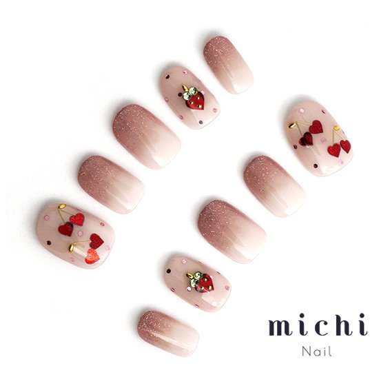楽天市場 最大250円offクーポン配布中 いちごとさくらんぼネイル Michinail ネイルチップ ミチネイル ネイル つけ爪 ハンドメイドネイル ショートネイル ニュアンスネイル ブライダルネイル 成人式ネイル オリジナルtシャツのup T