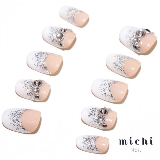 楽天市場 最大250円offクーポン配布中 シンプルベージュのラメホワイトフレンチネイル Michinail ネイルチップ ミチネイル ネイル つけ爪 ハンドメイドネイル ショートネイル ニュアンスネイル ブライダルネイル 成人式ネイル オリジナルtシャツのup T