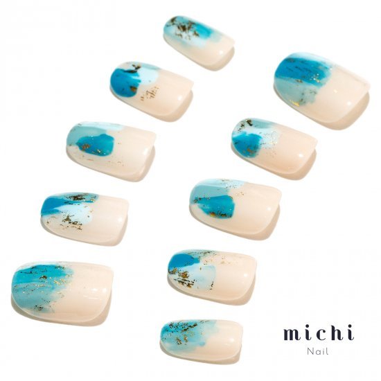 楽天市場 最大250円offクーポン配布中 ビューティーブルーの塗りかけフレンチネイル Michinail ネイルチップ ミチネイル ネイル つけ爪 ハンドメイドネイル ショートネイル ニュアンスネイル ブライダルネイル 成人式ネイル オリジナルtシャツのup T