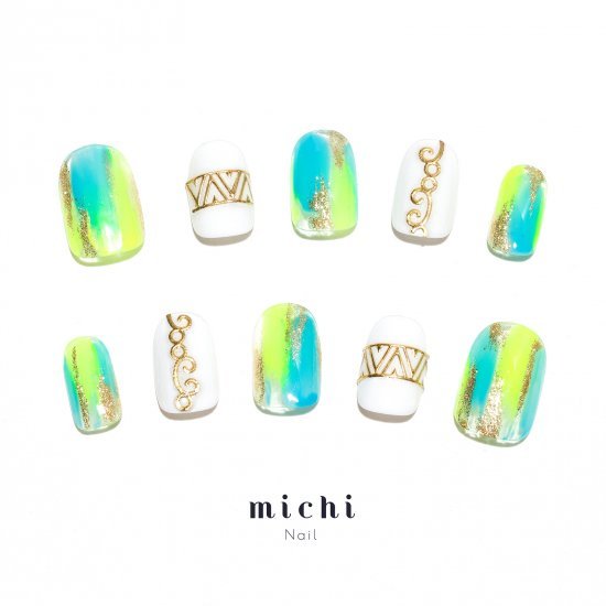 楽天市場 最大250円offクーポン配布中 ターコイズとネオンイエローのエスニックネイル Michinail ネイルチップ ミチネイル ネイル つけ爪 ハンドメイドネイル ショートネイル ニュアンスネイル ブライダルネイル 成人式ネイル オリジナルtシャツのup T