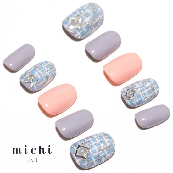 楽天市場 最大250円offクーポン配布中 グレー ブルーのツイード柄ネイル Michinail ネイルチップ ミチネイル ネイル つけ爪 ハンドメイドネイル ショートネイル ニュアンスネイル ブライダルネイル 成人式ネイル オリジナルtシャツのup T