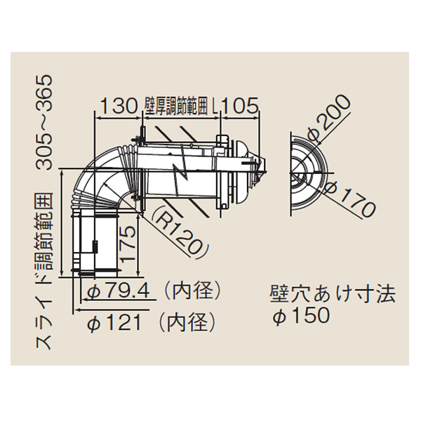 リンナイ φ120×φ80給排気部材 FF 2重管用 【TFW-120-80C-400C-K-L】給排気トップ(直排専用)(21-2829)【TFW12080C400CKL】 給湯器