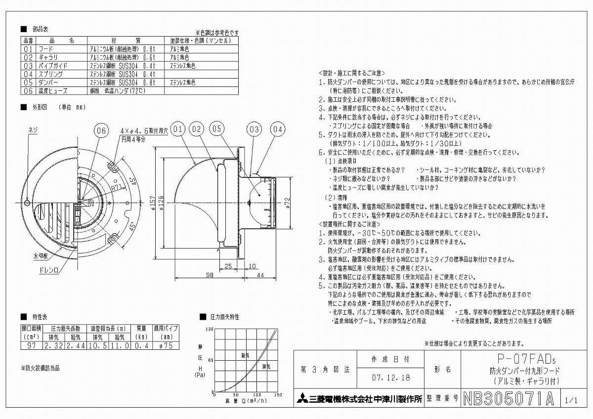 三菱 P-23FA5○ 換気扇 ダクト用システム部材 丸形フード ギャラリ付