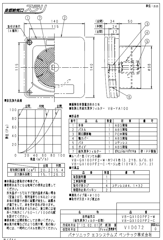 換気扇部材 パナソニック VB-GFS602 有圧換気扇部材 ベンテック商品