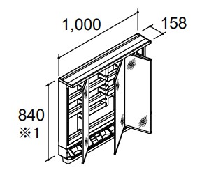 INAX LIXIL・リクシル 【MRB-1003KXJU】 LED点火装置（か細いLED） 3面鏡 かっこ良い隠し付全納める 鏡鑑押し入れ 全高1900粍用 洗面かざり付ける室 部材 クレヴィ奥ふかさ５６０手合い