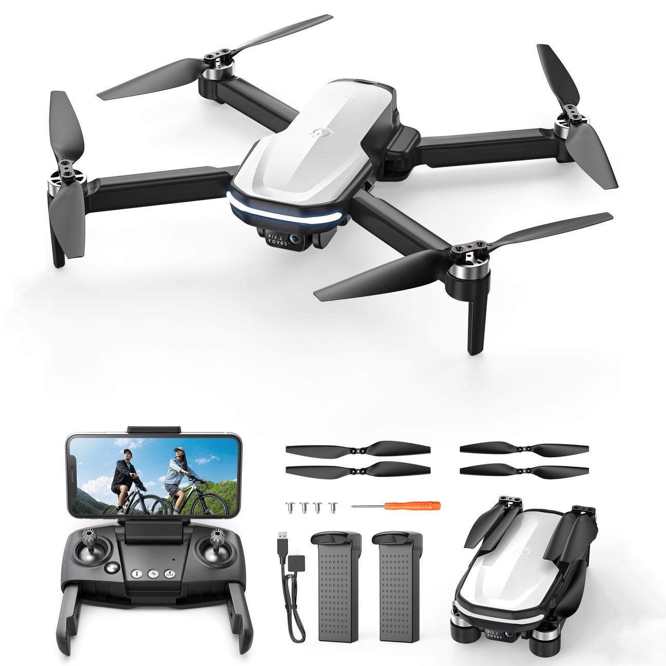 ★通常価格より24%オフ＋ポイント5倍★6/4(水)20:00～★ ドローン 小型 カメラ付き 1080Pカメラ Holy Stone ブラシレスモーター 屋外 バッテリー2個 28分飛行時間 折り畳み オプティカルフローモード 軌跡飛行 高度維持 モード1/2自由転換可 練習用 初心者 プレゼント HS280D