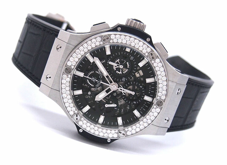 ウブロ Hublot ビッグバン アエロバン スチール ダイヤモンド Ref 311 Sx 1170 Gr 1104 メンズ 腕時計 44 ステンレス ベゼルダイヤ ブラック スケルトン ブラックラバー アリゲーター 中古 自動巻き 店舗販売 送料無料 Csg Com Py