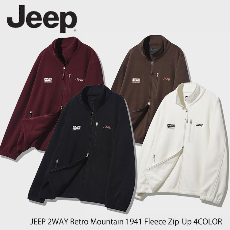 ジープ フリース Jeep フリース レディース メンズ JEEP 2WAY Retro Mountain 1941 Fleece Zip-Up (4COLOR) 2ウェイ レトロ マウンテン 1941 フリース ジップアップ BURGUNDY BROWN IVORY BLACK JR5TZU191BG JR5TZU191BR JR5TZU191IV JR5TZU191BK ウェア
