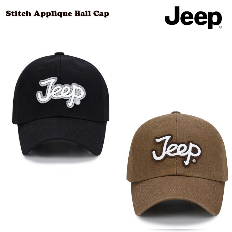 ジープ 旗がしら JEEP 旗がしら メンズ レディース  Stitch Applique Ball Cap  編み目 アップリケ どんぶり鉢旗がしら  BLACK 黒いこと BROWN 赤銅色 JQ3GCU126BK/BR ACC