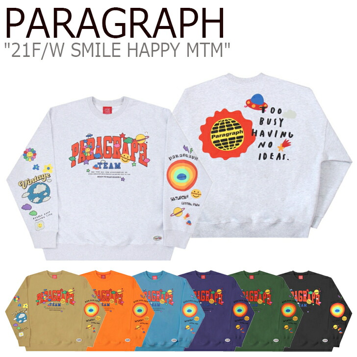 項 トレイナー Paragraph メンズ レディース 21f W Smile Happy Mtm 笑 楽しい トレイナー 全7色彩 韓国モード Prg43 装い Casavivatienda Com