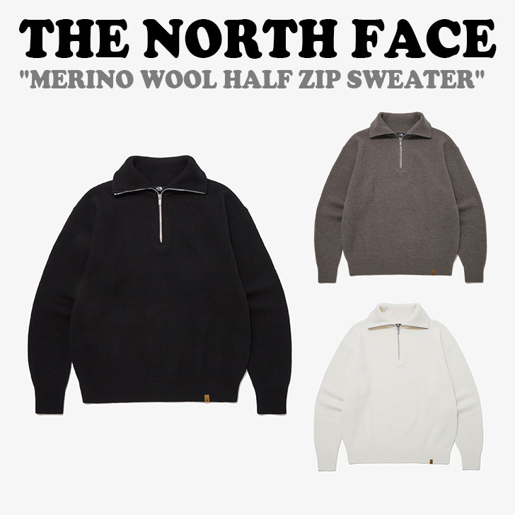 ノースフェイス 韓国 セーター THE NORTH FACE メンズ MERINO WOOL HALF ZIP SWEATSHIRTS メリノ ウール ハーフジップ スウェットシャツ IVORY アイボリー BLACK ブラック COCOA BROWN ココア ブラウン NT7AP51A/B/C 長袖 ウェア【中古】未使用品|upsuke