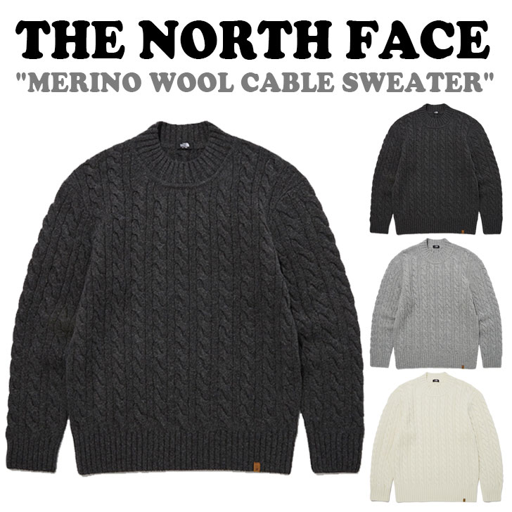 ノースフェイス ニット THE NORTH FACE メンズ レディース MERINO WOOL CABLE SWEATER メリノ ウール ケーブル セーター SAND SHELL サンドシェル MELANGE GREY メランジグレー CHARCOAL GREY チャコールグレー NT7AP50A/B/C ウェア 【中古】未使用品