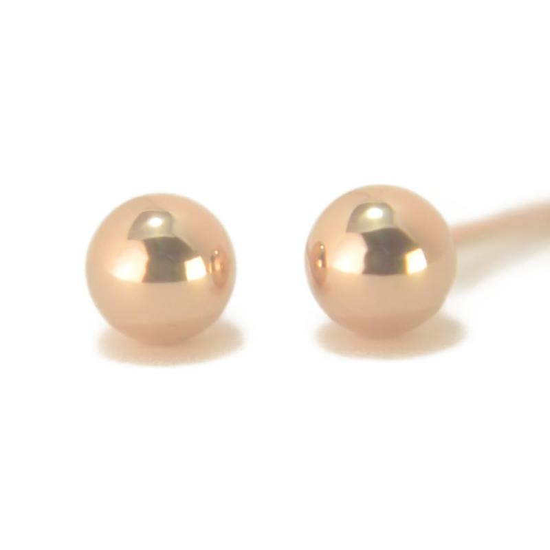 [yokomountain] 18金ピアス 丸玉ピアス 4mm ピンクゴールド ボールピアス K18 1ペア両耳販売 日本製 シンプル 小ぶり プレゼント ギフト ニッケルフリー｜アップアップストア