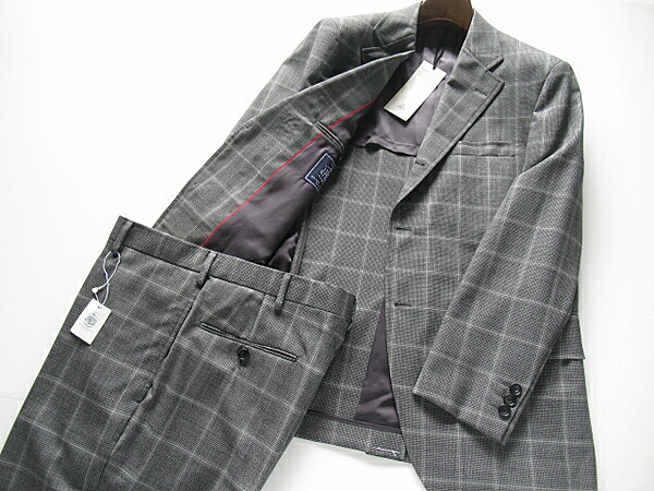 SALE 春夏秋 オンワード樫山正規品 J.プレス J.PRESS CUBA BEACH MASTERPIECE ウィンドウペンチェック柄シルク混ウールスーツ グレー 定価97,900円(税込)