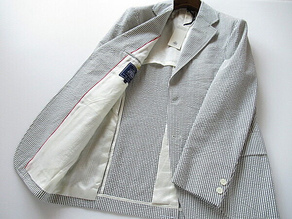 SALE オンワード樫山正規品 メンズ 春夏モデル J.PRESS　J.プレス シアサッカージャケット 白×グレー 綿100% 定価59,400円（税込）