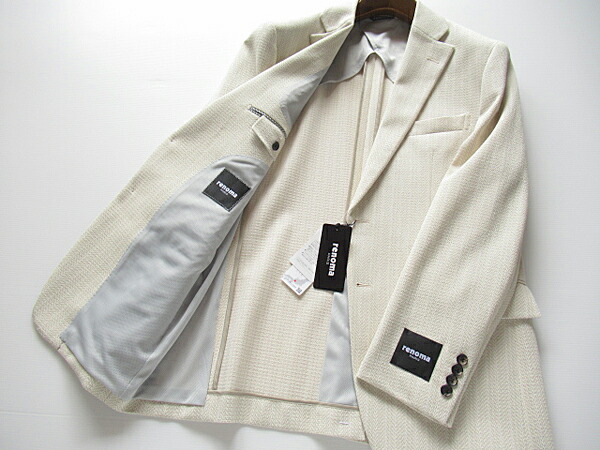 正規品 レノマ パリス 春夏モデル renoma PARIS×ICHITEKI 日本製生地メンズ ヘリンボーン柄ジャージージャケット和紙混 アイボリー|up well