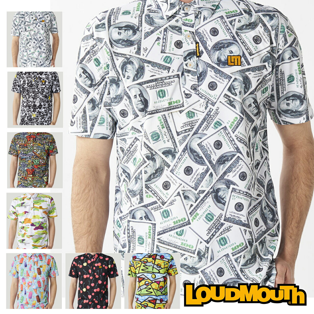 【継続期間押さえる 30%OFF】 ラウドマウス LOUDMOUTH  メンズ 柄半袖プルオーバー プレミアムカノコ 吸汗速乾 UV 当たること冷感 ゴルフ御召しもの 765601