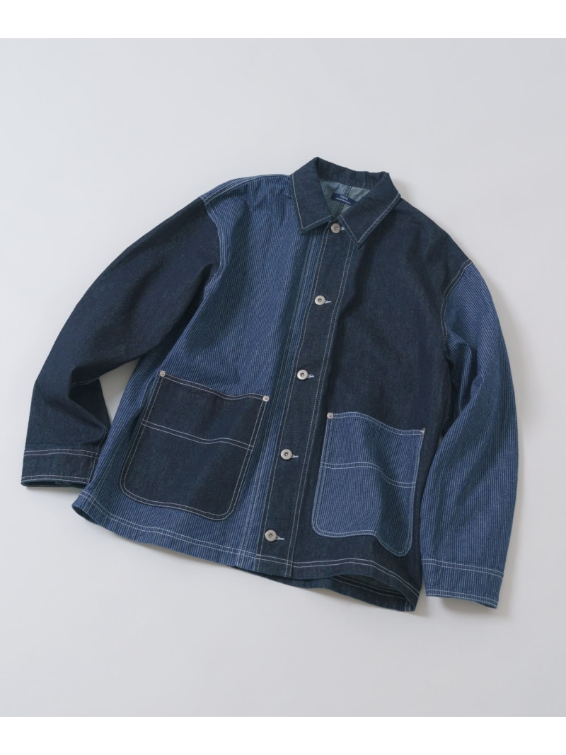 ヒッコリー×デニム切替ワークジャケット URBAN RESEARCH ITEMS アーバンリサーチアイテムズ ジャケット・アウター デニムジャケット ネイビー ブラック【送料無料】[ Fashion]