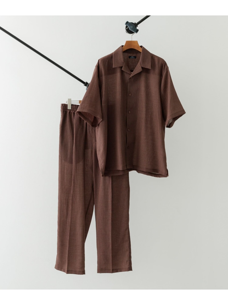 【SALE／10%OFF】クレープオープンカラーシャツ+パンツSET URBAN RESEARCH ITEMS アーバンリサーチアイテムズ トップス シャツ・ブラウス ブラック ブラウン【RBA_E】【送料無料】[ Fashion]