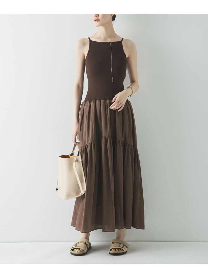 【SALE／40%OFF】ニットドッキングティアードワンピース URBAN RESEARCH アーバンリサーチ ワンピース・ドレス ワンピース ブラック ブラウン【RBA_E】【送料無料】[ Fashion]｜URBAN RESEARCH／アーバンリサーチ