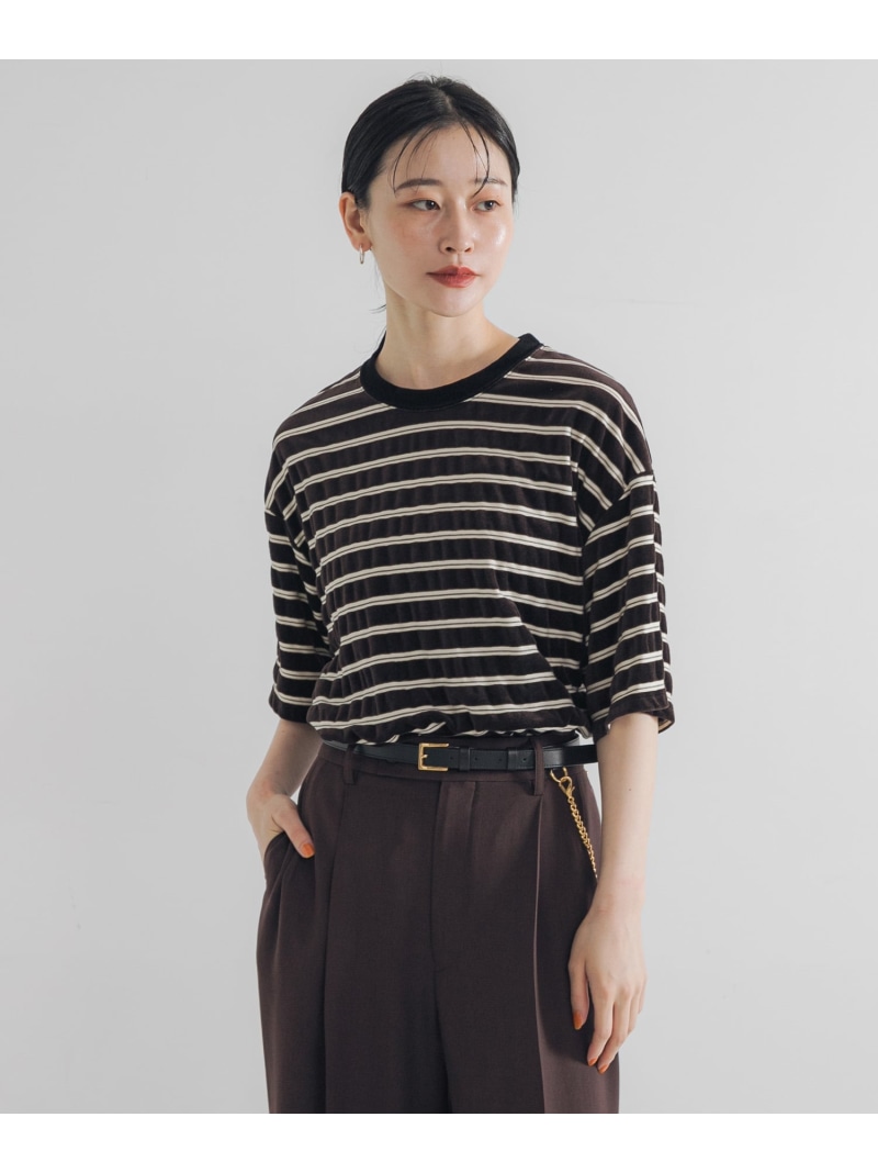 【SALE／50%OFF】ベロアボーダーカットソー URBAN RESEARCH アーバンリサーチ トップス カットソー・Tシャツ ベージュ【RBA_E】【送料無料】[ Fashion]