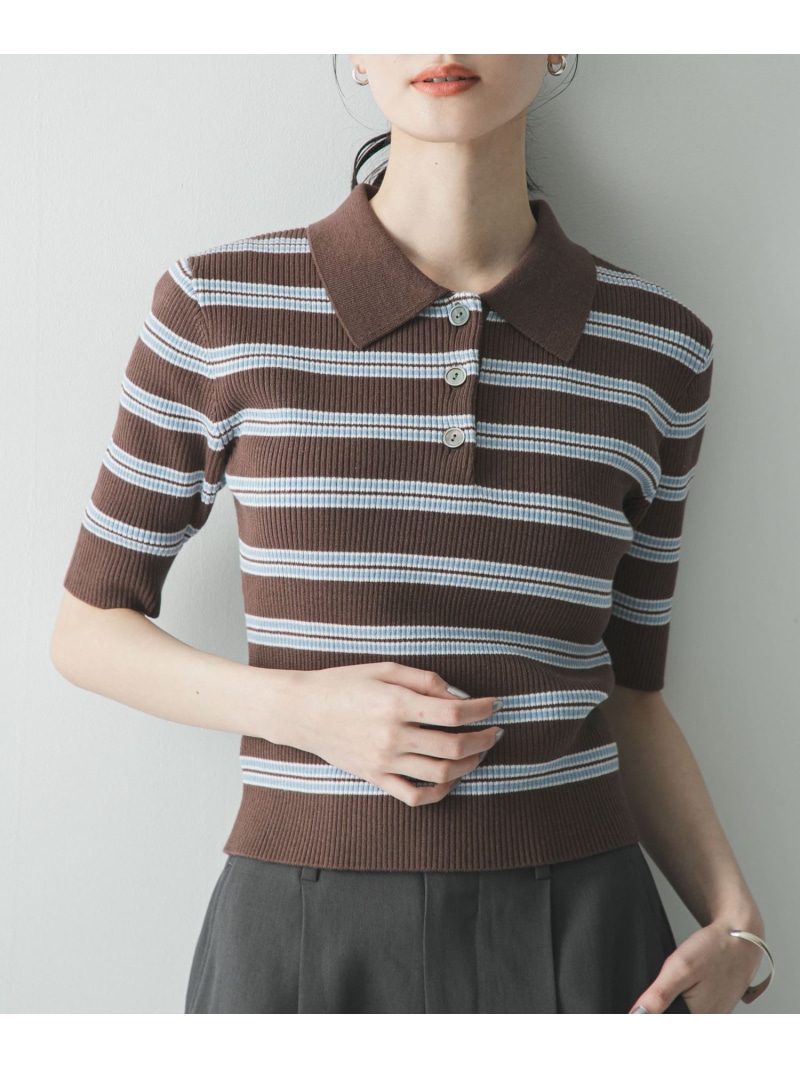 【SALE／10%OFF】コットンシルクハーフスリーブポロ衿編み物 URBAN RESEARCH アーバンリサーチ トップス 編み物 赤銅色 白いこと 赤いこと【RBA_E】【貨物輸送無料】[ Fashion]