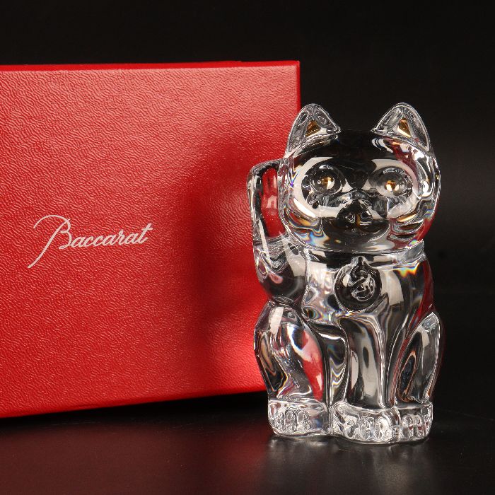 楽天市場】バカラ まねき猫 招き猫 クリスタル 座布団付 Lサイズ