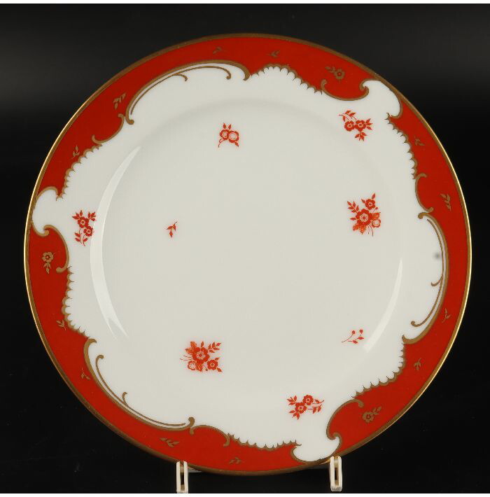 大倉陶園　ゴールドライン小花レッド ケーキ皿W19.5cm　5/R-1163