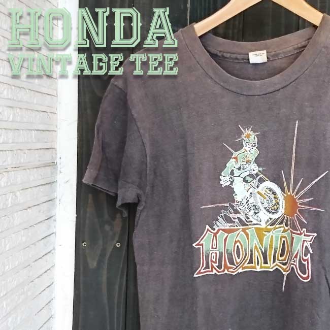 ajito HONDA VINTAGE TEE ホンダ モトクロス ライダー ロゴ ヴィンテージ Tシャツ バイカー ファッション ビンテージ 半袖 MOTORCYCLE モーターサイクル アメリカン 古着 Mサイズ メンズ グレー HAPPYEND バイク ハーレーダビッドソン Hanes ヘインズ|UraHara Style店