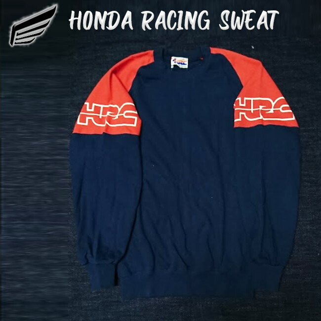 ajito HONDA MOTORS RACING CREWNECK SWEAT ホンダ 自動自転車 労働者の一団素っ首 流汗 デッド買い溜める 米国海軍 紺 ヴィンテージ トップス バイ鉄道車両 流行り物 ビンテージ レア L メンズ ロゴタイプ
